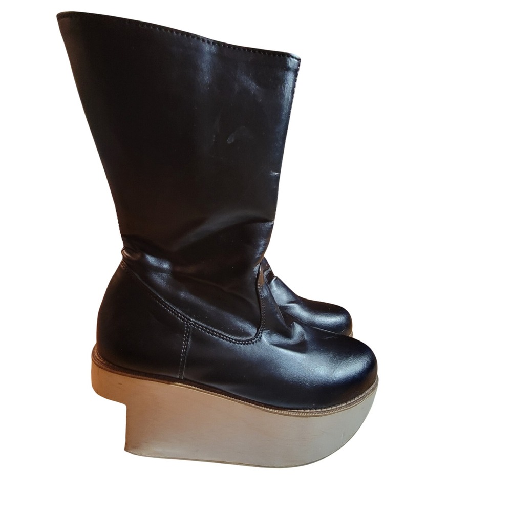 Vintage Double Decker Platform Boots Rockabilly Goth Punk Womens 6 Cutout heel